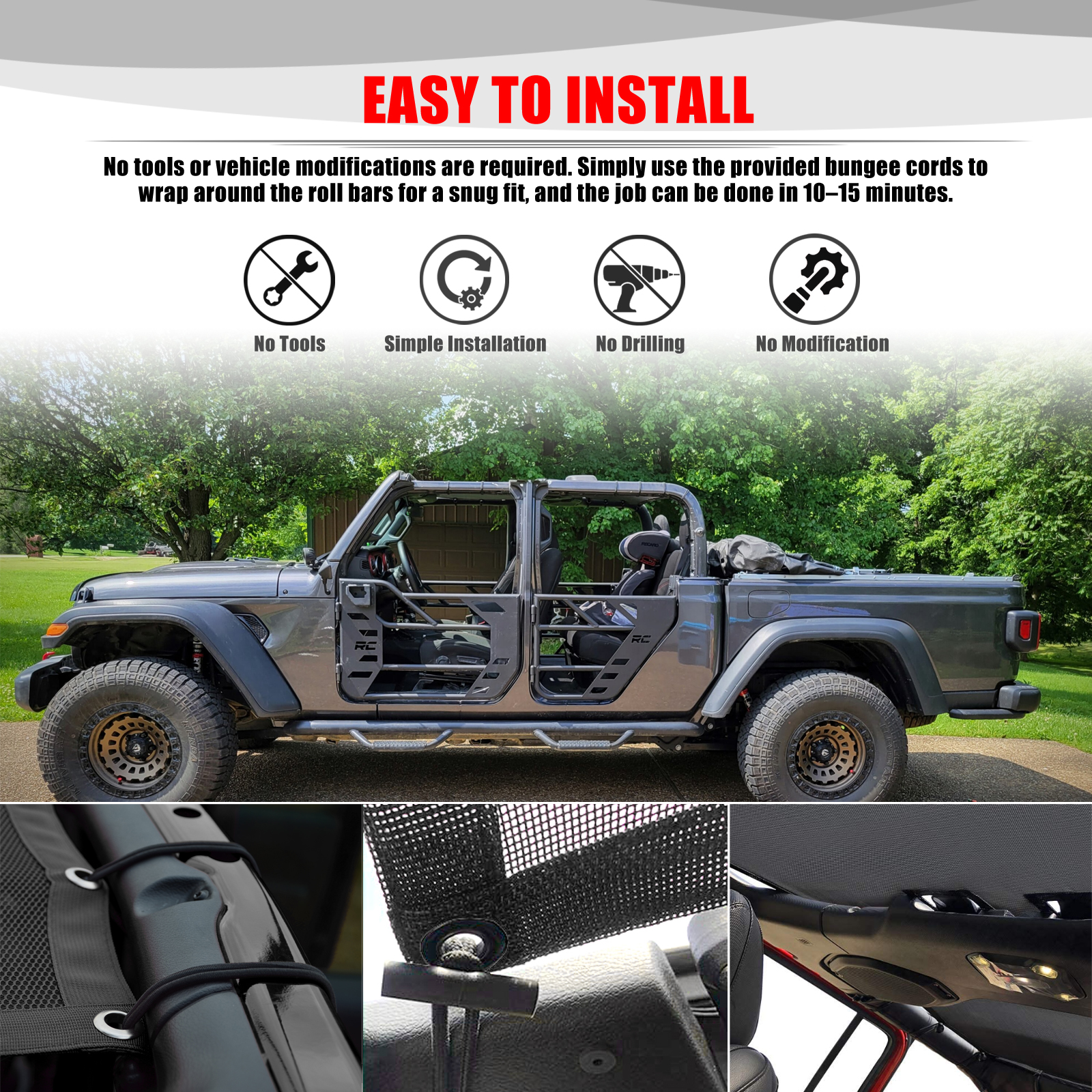 For Jeep Gladiator JT 4 Door A - Screen Top Mesh 评论和价格