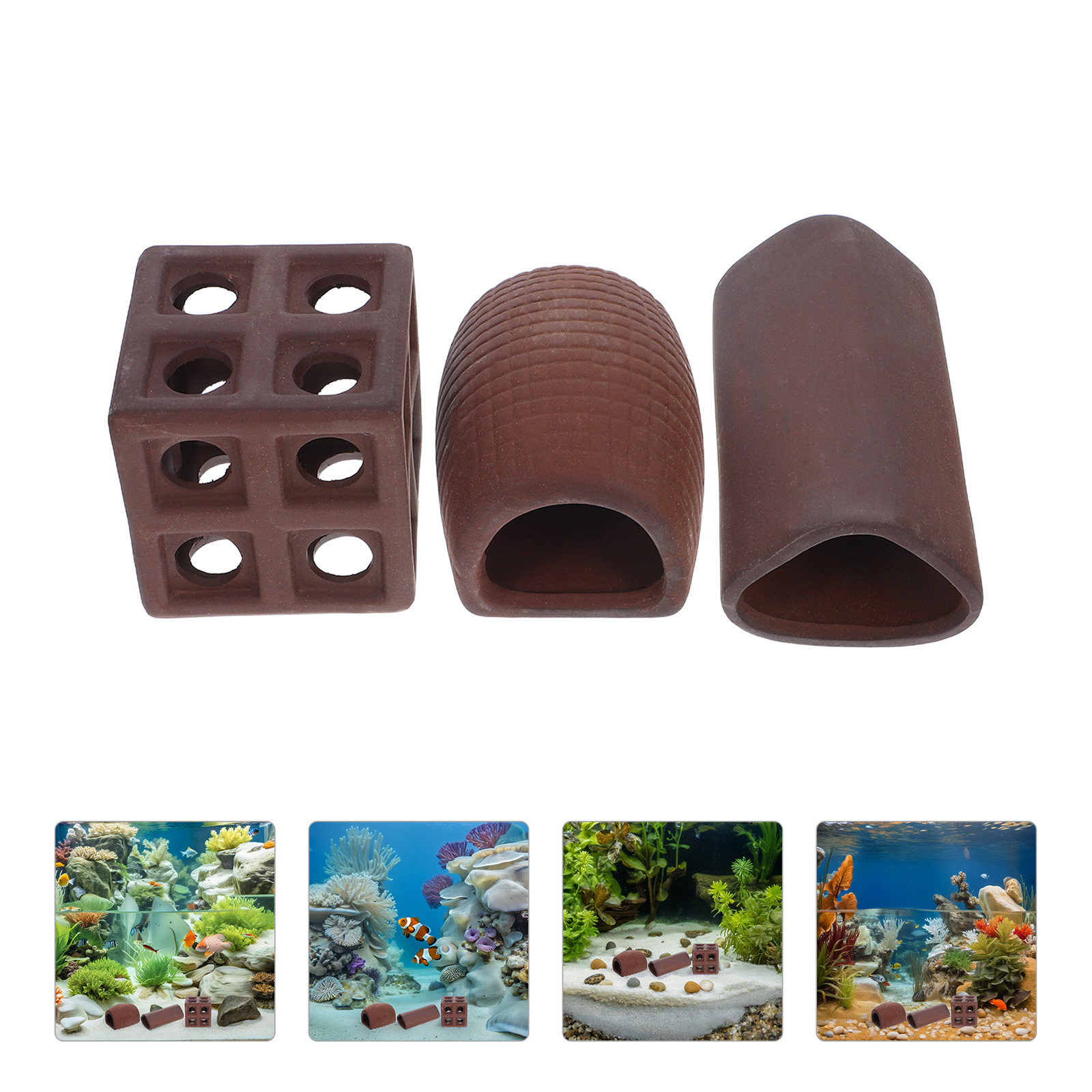 3Pcs Aquarium Decorative Rocke - Hide Cave Ceramic 评论和价格